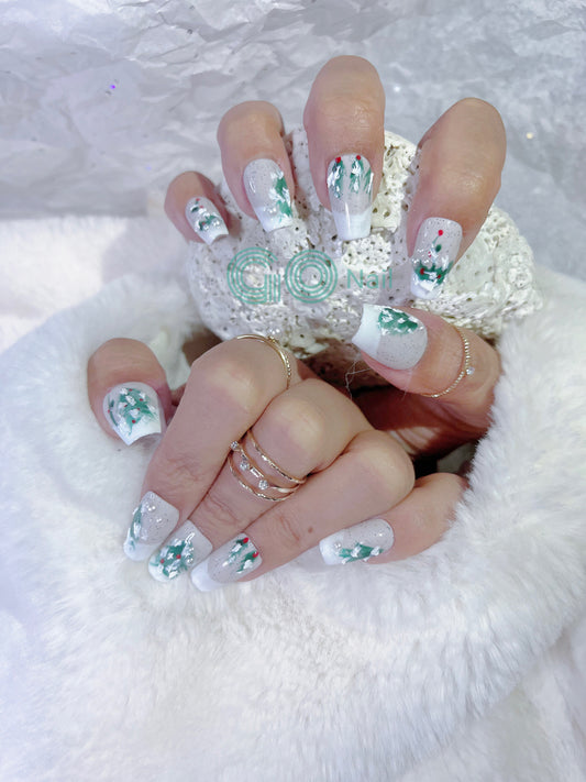 Christmas tree French style press on nails