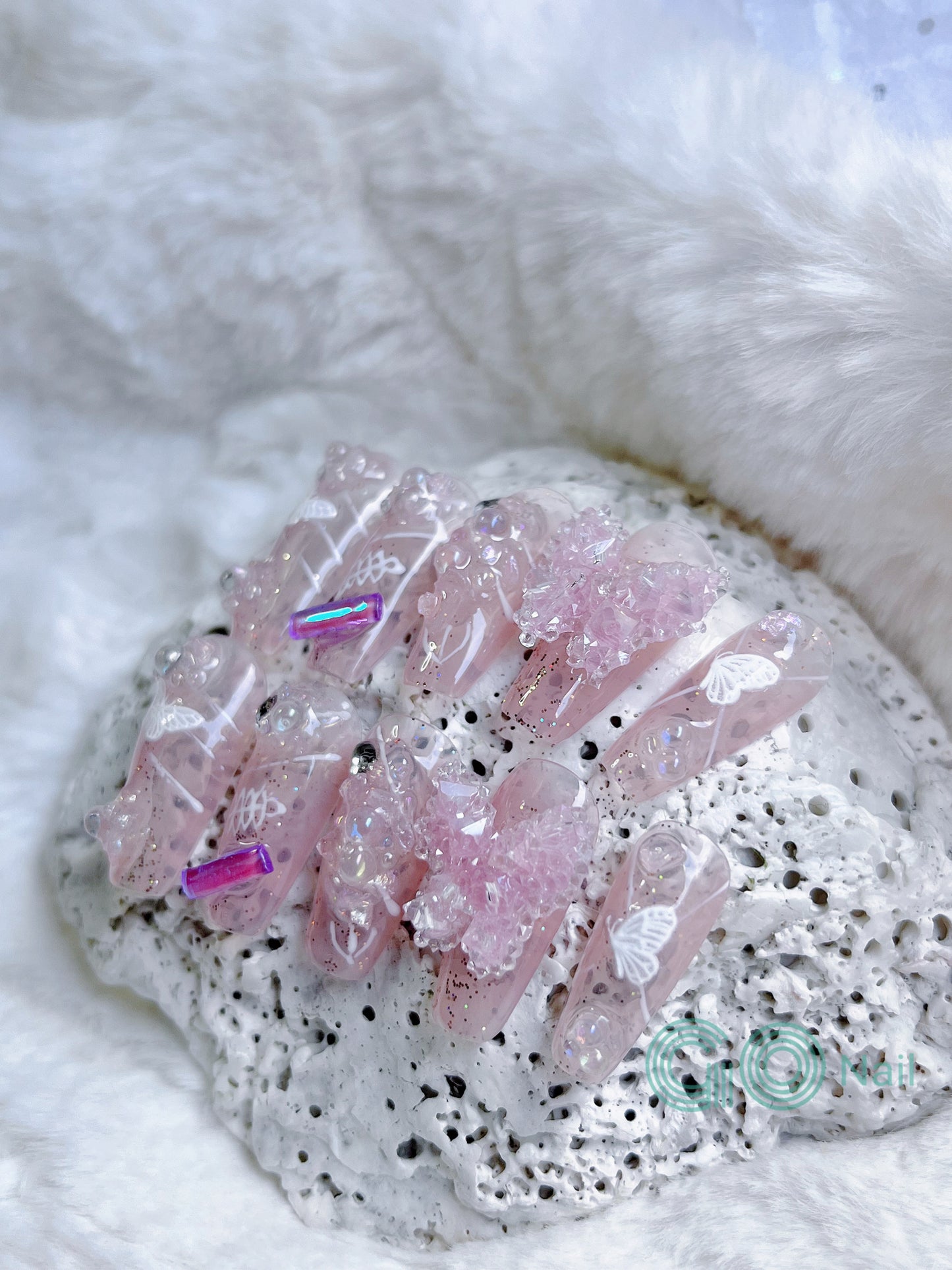 Crystal butterfly press on nails