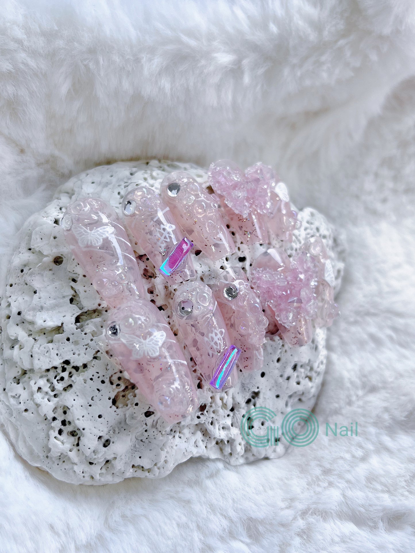 Crystal butterfly press on nails