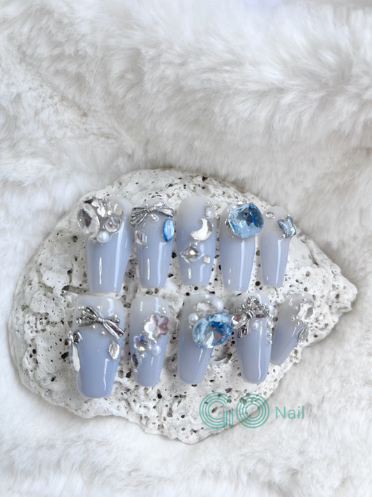 Blue square crystal  press on nails