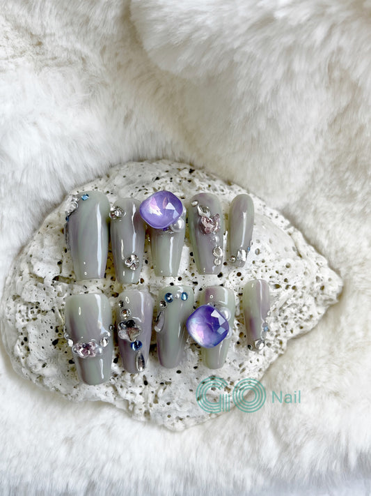 Taro crystal press on nails
