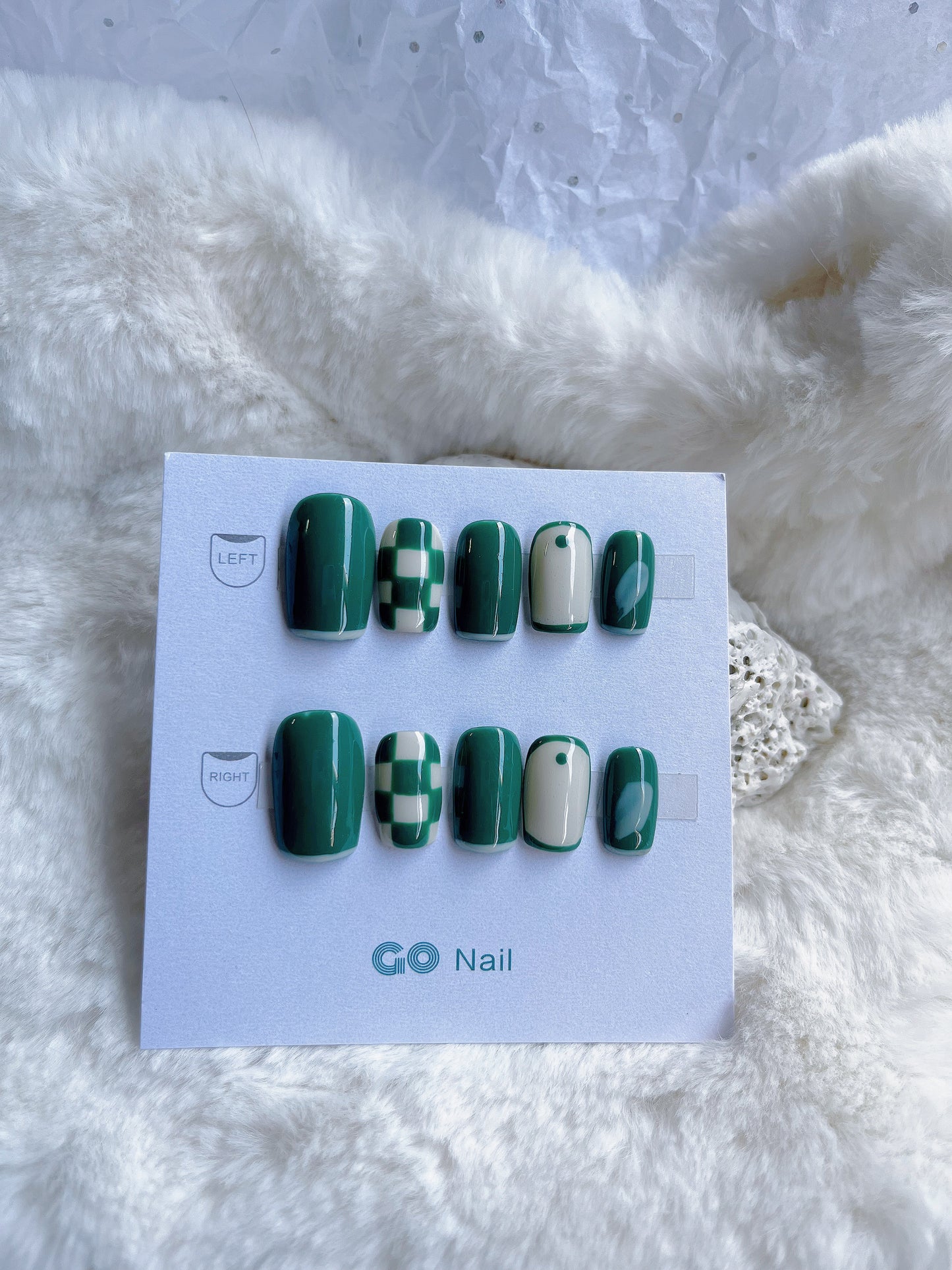 Green square press on nails
