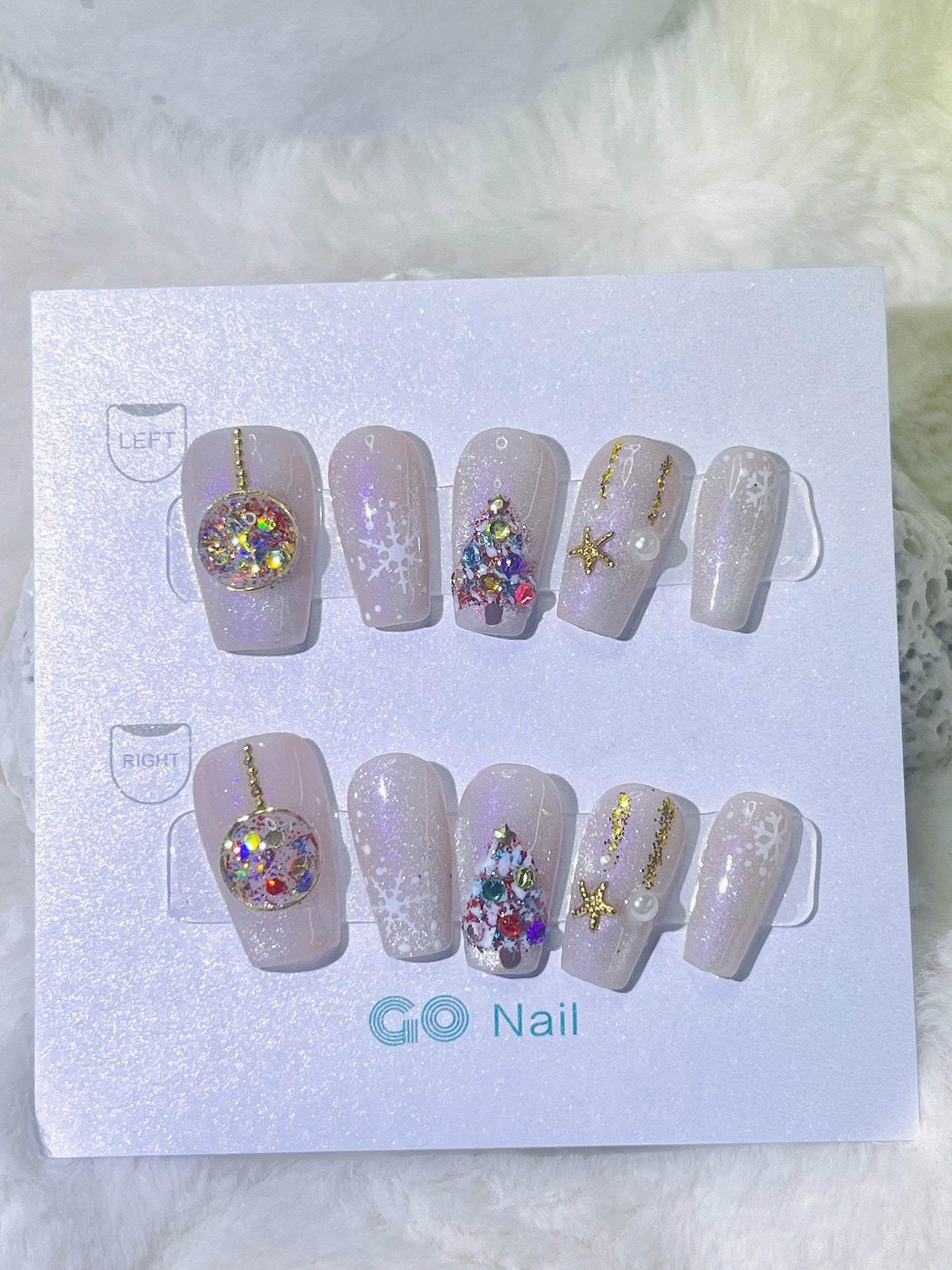 Christmas rainbow press on nails