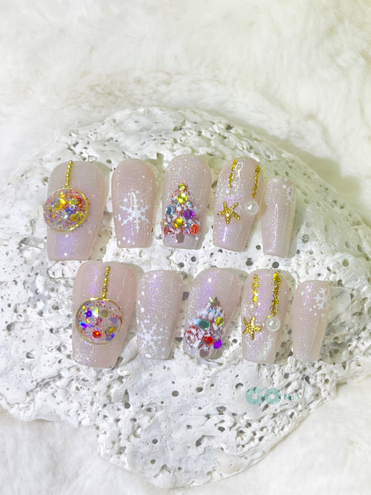 Christmas rainbow press on nails