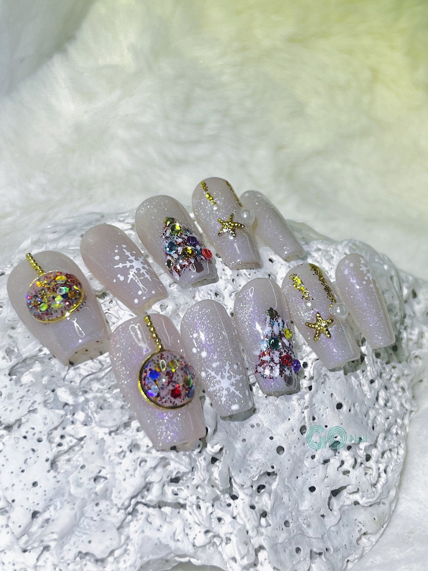 Christmas rainbow press on nails