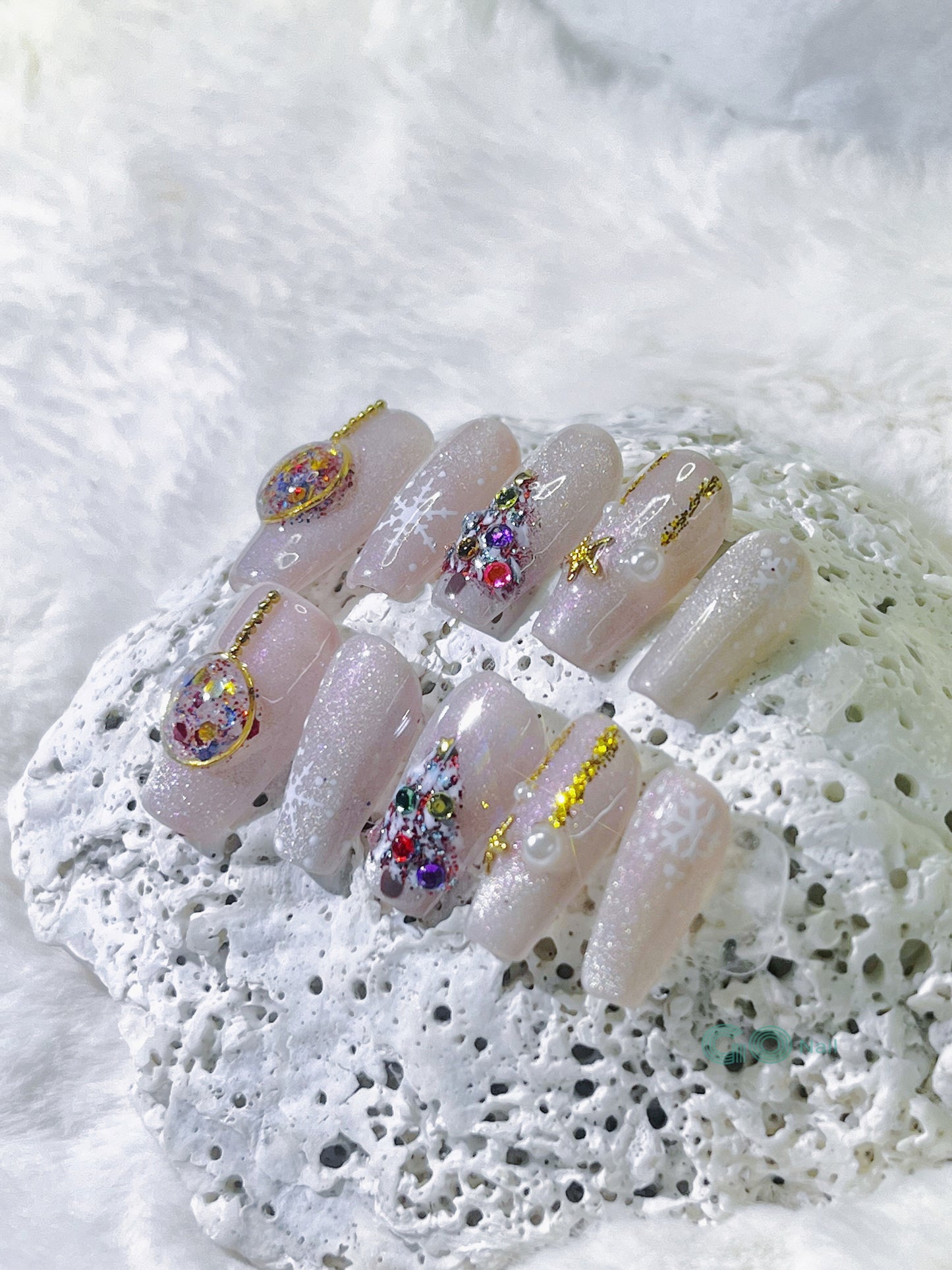 Christmas rainbow press on nails