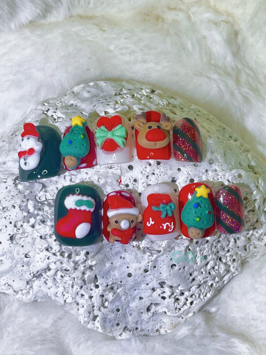 Christmas fun kids press on nails