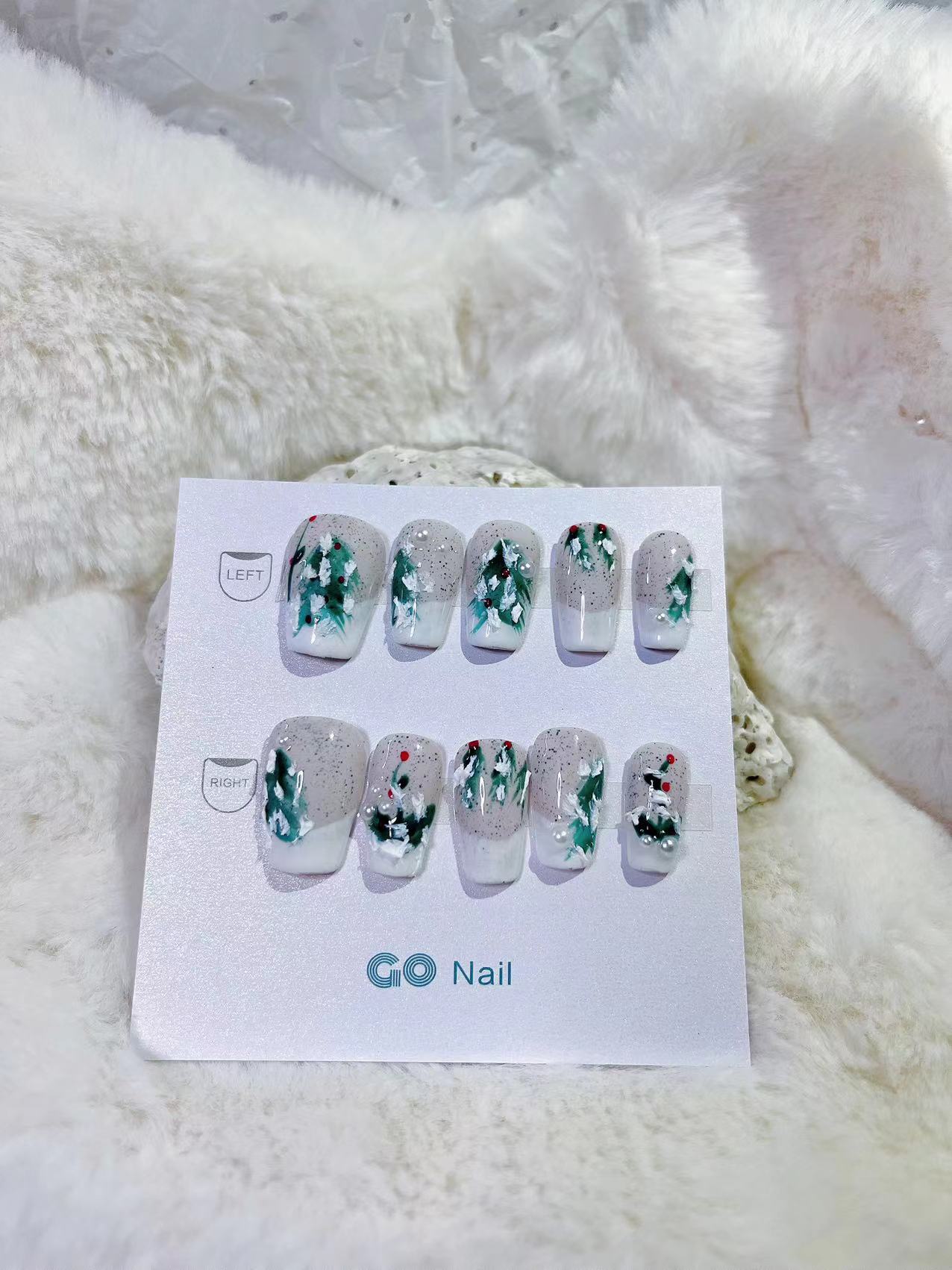 Christmas tree French style press on nails